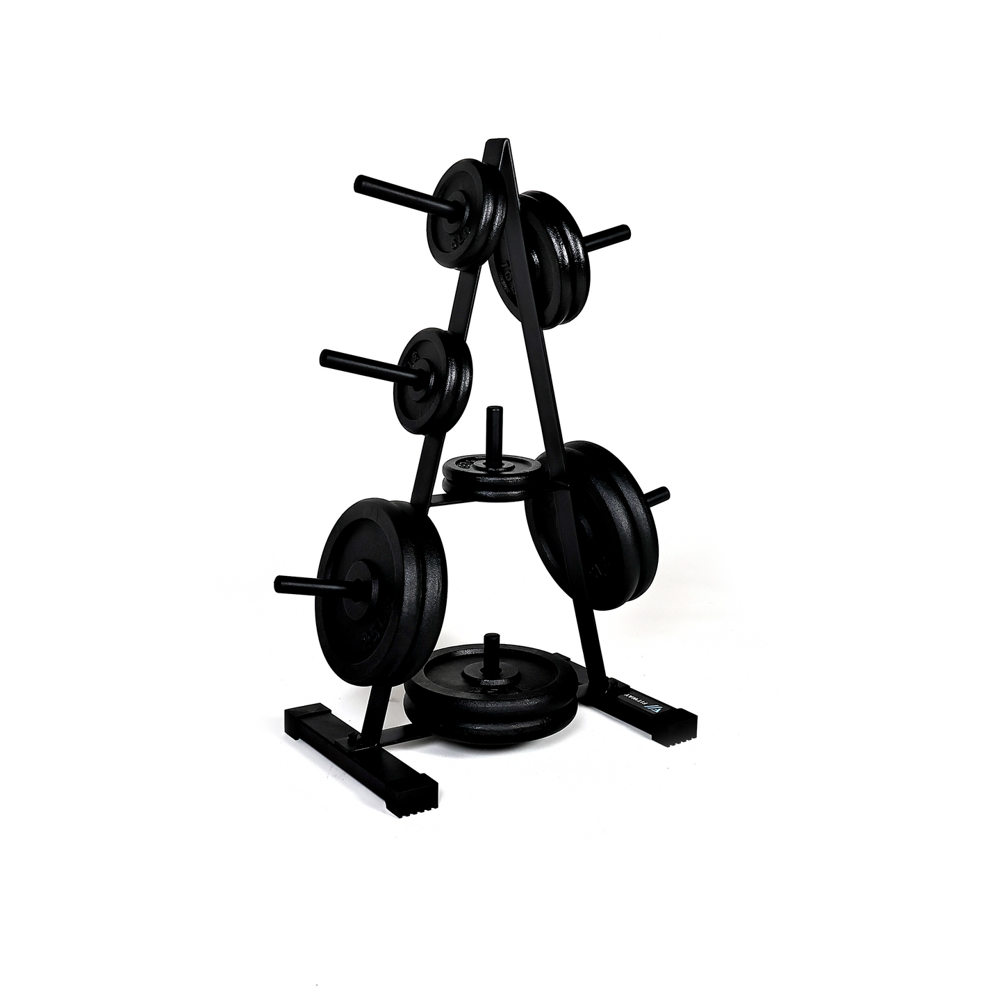 Fitway standard 1" plate tree shown with plates at an angle from Fitness Experience